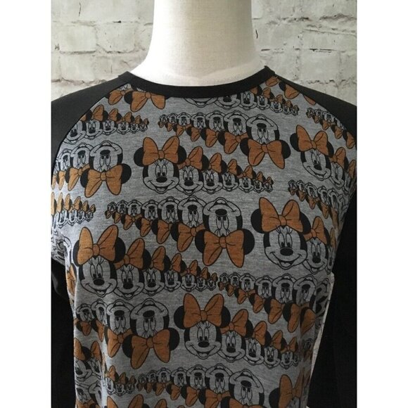 LuLaRoe Disney Minnie Mouse RANDY Orange Gray 3/4 Raglan Sleeve T Shirt Size S - Picture 2 of 4